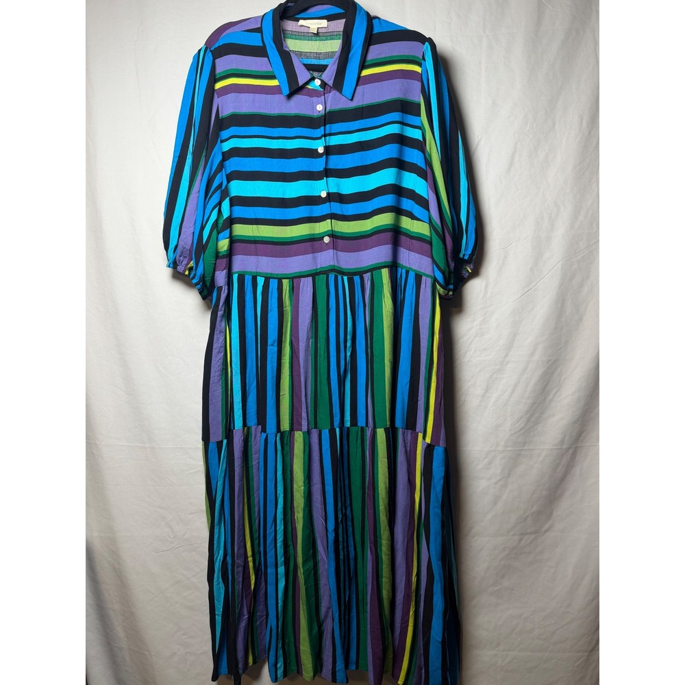 Loralette Bohemian Style Womens Plus 22/24 Multi Color Striped Tiered Maxi Dress
